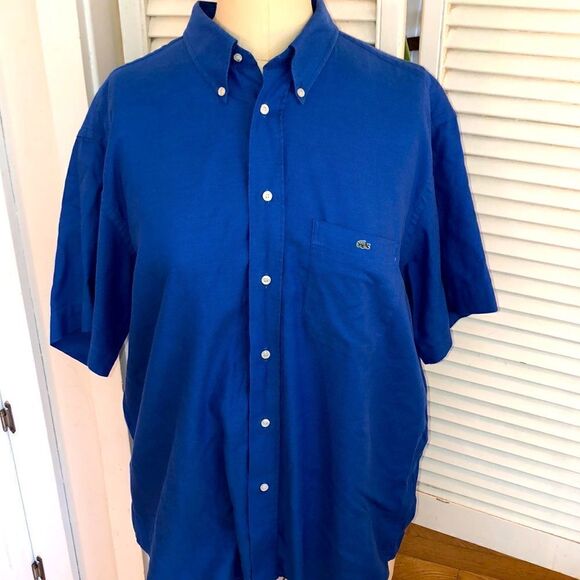 Lacoste  Made in France Cotton Textured Camp Shirt with Mini Logo Pocket. - Picture 1 of 12